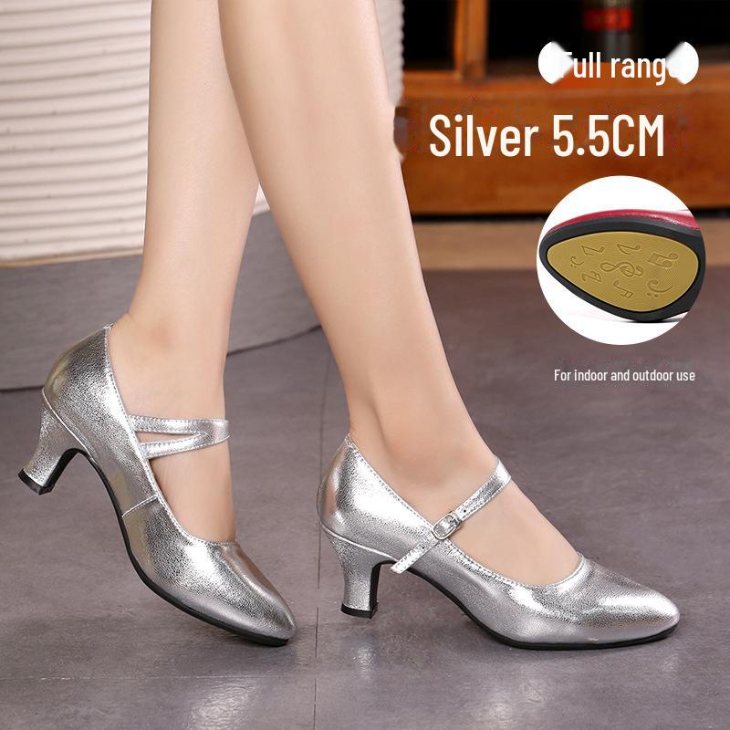 Женские туфли для латинских танцев из натуральной кожи, красная воловья кожа, мягкая подошва, средний/высокий каблук, стиль Square Dance.