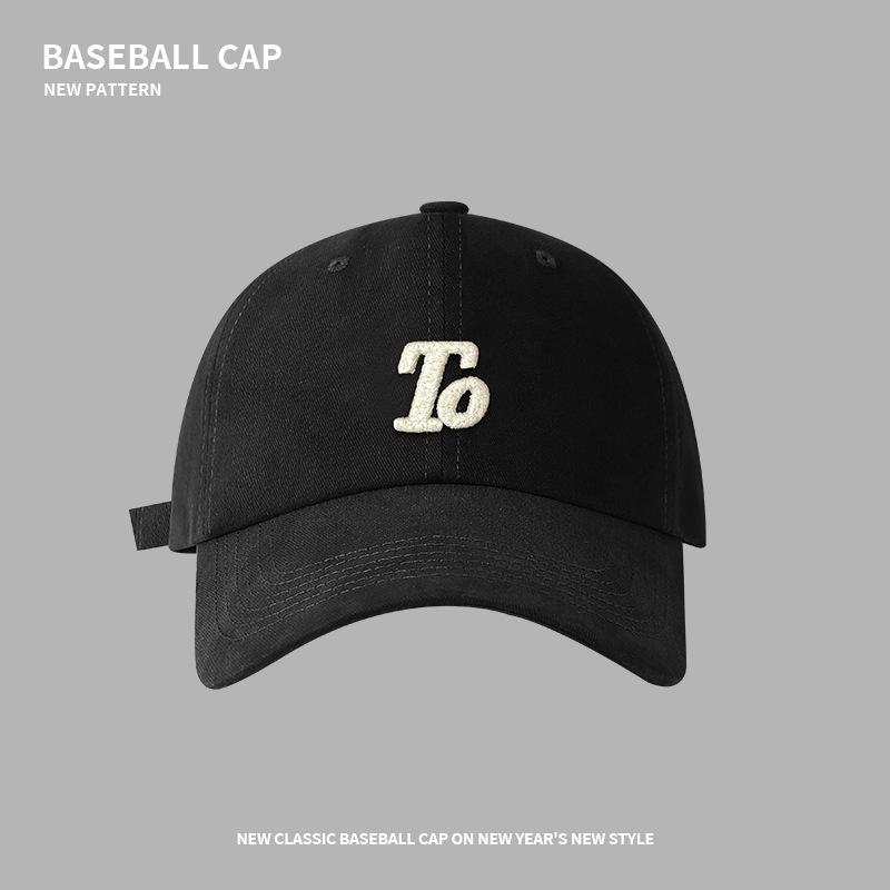 Letter Embroidered Baseball Cap for Women, Autumn and Winter High-Quality Brushed Fabric, Large Head Circumference Duckbill Cap, Versatile Sun Hat