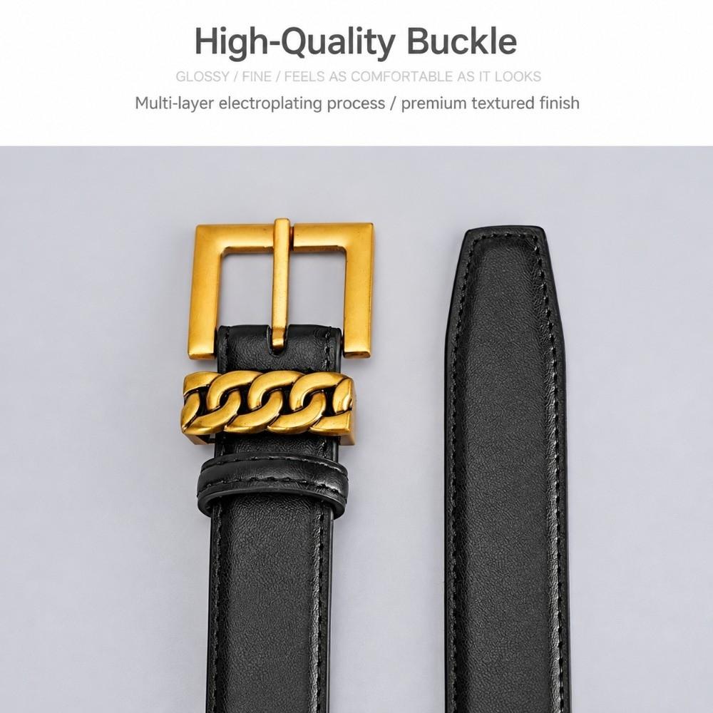 PU Leather Leather Belt Gold Buckle Waist Band Luxury Jeans Belt All Occasions