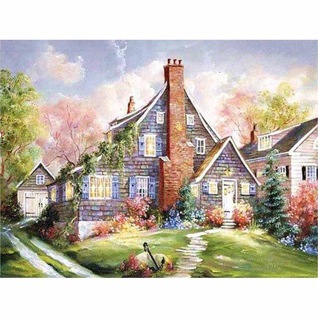 DIY 5D Алмазная картина Дом Полный круглый Алмазная вышивка Мозаика Крест Стежок Горный хрусталь