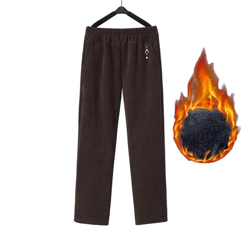 Women Autumn Winter Oversize Corduroy Straight Trousers Mother Fleece Thicke Warm Casual Pants Female