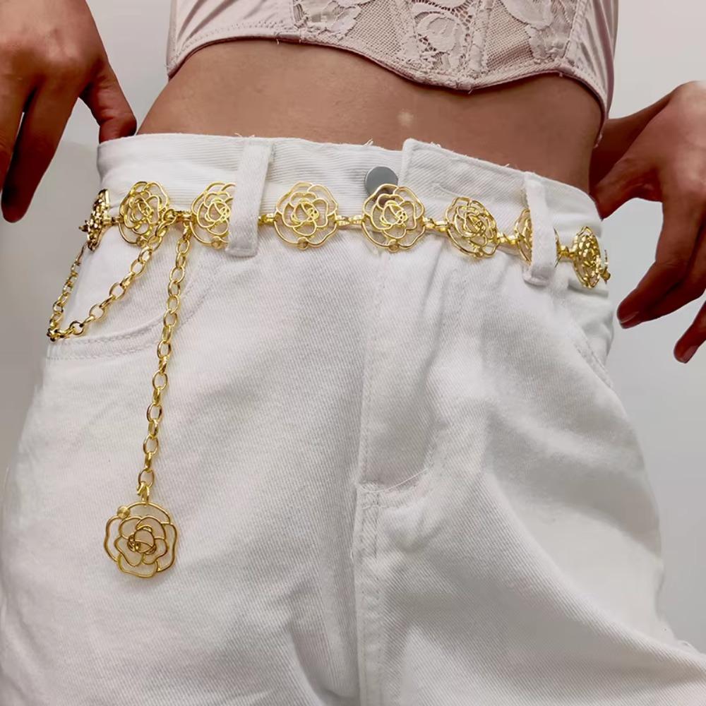 Hollow Out Metal Belts Adjustable Flower Chain Belt Fashion Metal Concho Belt Women