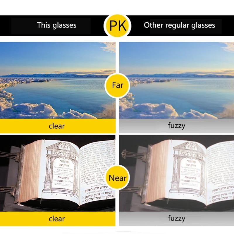 Folding Reading Glasses Portable Progressive Biofocal Eyewear Parent Anti-Blue Ray Presbyopic Eyeglasses with Leather Case