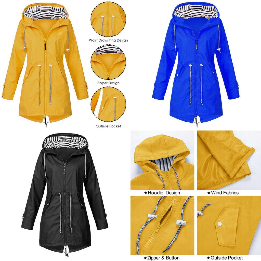 Женская водонепроницаемая ветровка-куртка дождевик со стильной молнией худи для использования на открытом воздухе