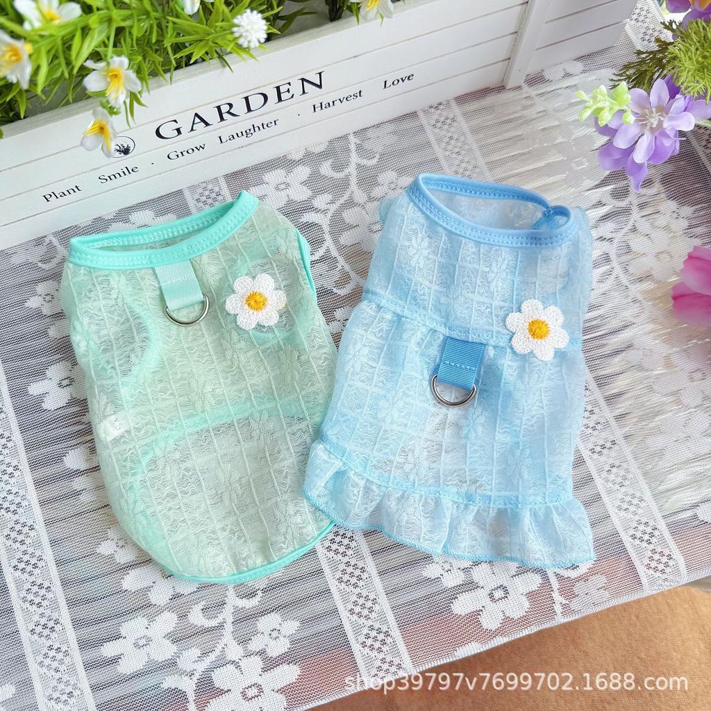 Summer Mesh Breathable Skirt Dog Cat Clothes Vest Sun Protection Hair Loss Princess Wind Than Bear