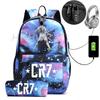 Sports CR7 USB Backpack Women Men An-ti Lock Travel Casual Backpacks Teens Laptop Capacity School Bags With Pencil Case 2pcs
