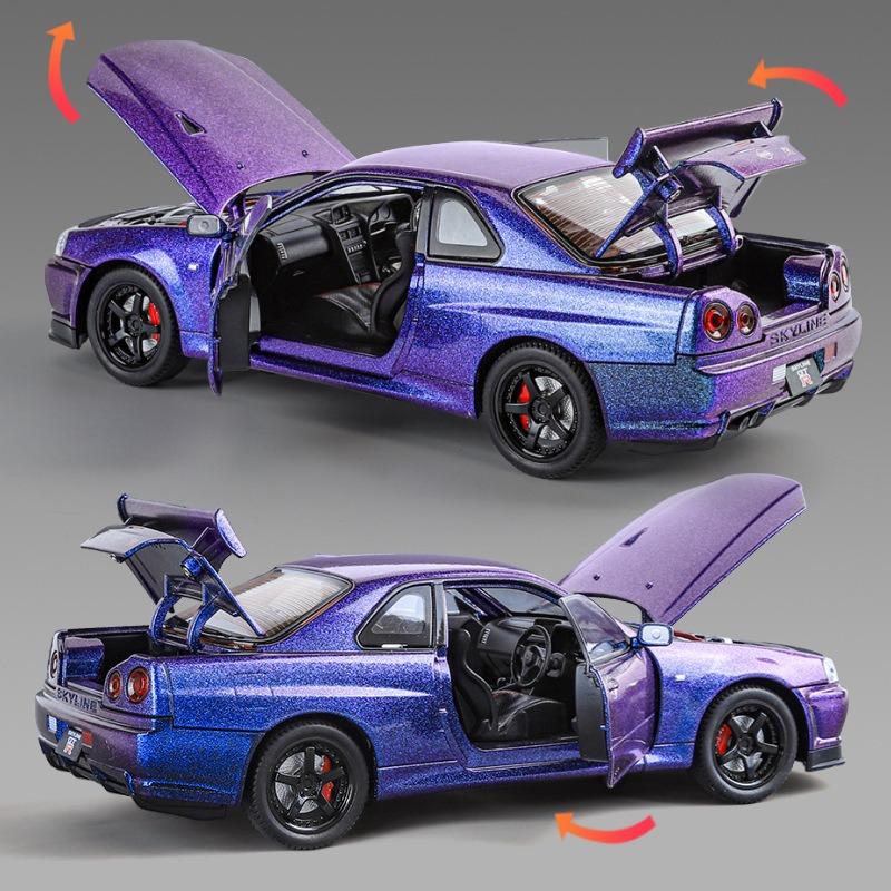2024 New 1/24 Nissan Skyline GTR-R34 Fast & Furious Alloy Car Model Sound Light Collective Miniature Voiture Diecast Toy Vehicle Boy Gift