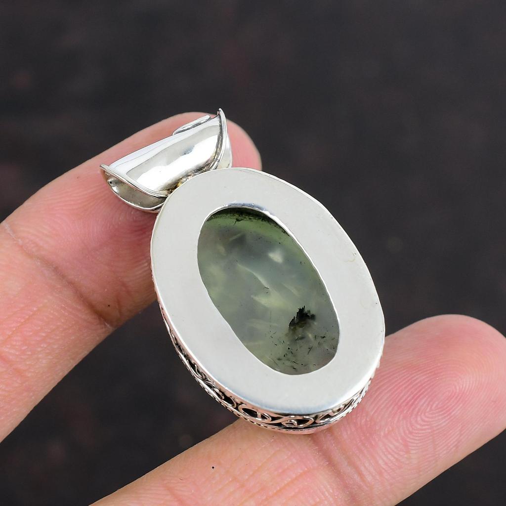 Подвеска из драгоценного камня мох пренит винтажная подвеска антикварная бижутерия 925 пробы серебряная подвеска ручной работы подвеска с камнем по рождению подарки для него