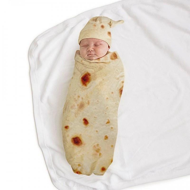 Flannel Baby Swaddle Blanket Round Taco Tortilla Wrap With Hat Photo Prop