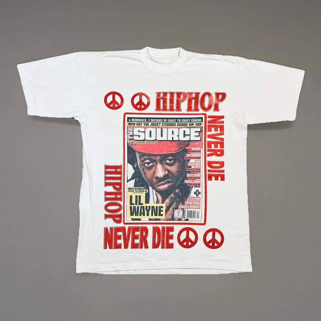 Летняя винтажная футболка Y2K Lil Wayne Rap размера 2XL Rap Tee Source Magazine Hip Hop Weezy Дышащая Влагоотводящая Универсальная футболка