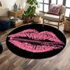 "Pink Lips with Zipper Design" Print Round Rug, Living Room, Bedroom, Playroom Carpet, Non Slip Floor Mat, Gift
