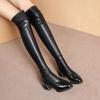 Fashion Leather Thigh High Ladies Knee Shaft Shoes Pointed Toe Black Above Over The Women's Long Boots Elastic Middle Heel Goth 2024 New