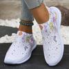 Fashion Fashion Floral Print Platform Sneakers Women Rhinestone Decor Lightweight Walking Shoes Woman Breathable Knit White Sports Shoes