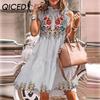QICED Women Floral Print Dress Loose Streetwear Knee Length Sleeveless Ruffle Party Dress S-3XL
