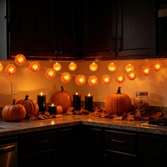 Marigold Decorations for Day of The Dead Flower String Lights, Artificial Cempasuchil Decorative Lamps, Halloween Party Supplies Warm LED Lights