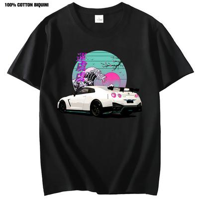Аниме Футболка Initial D для R35 Skyline GTR Vaporwave JDM Легендарный Автомобиль Принт Футболка Мужская Короткий Рукав 100% Хлопок Графические Футболки