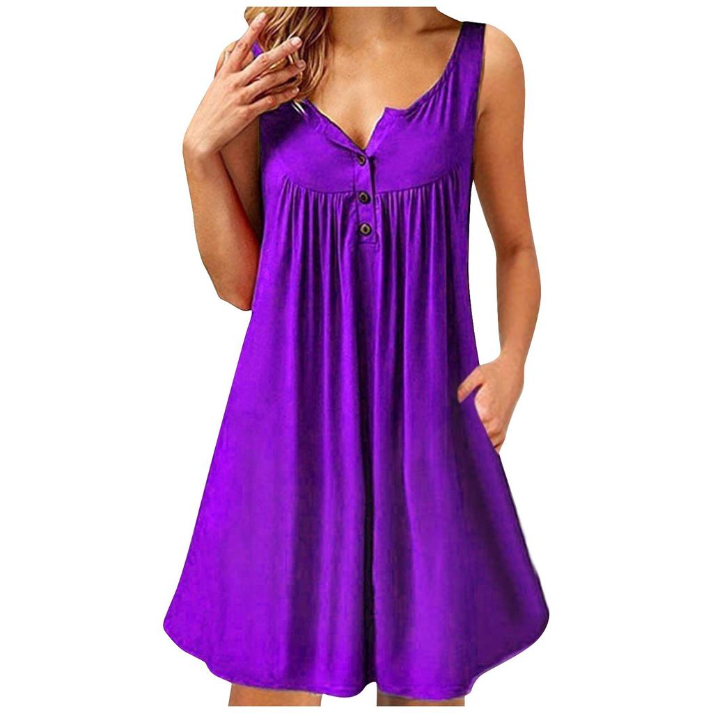 Женское модное повседневное платье с v-образным вырезом без рукавов, однотонный жилет на пуговицах, пляжная юбка