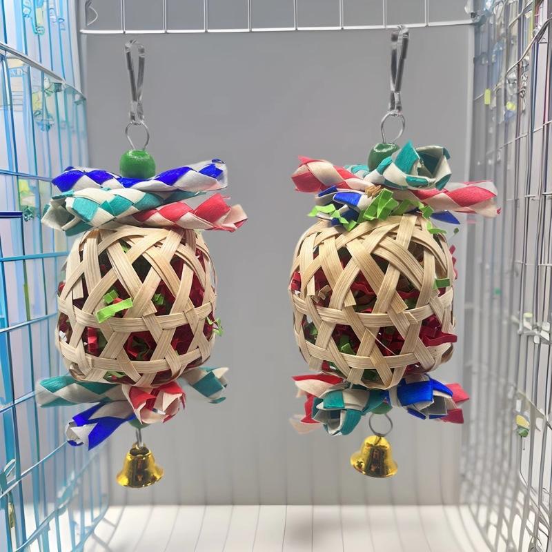 Parrot Wooden Lantern Toy Chewable Colorful Safe Bird Enrichment Plaything Suitable for Small Medium Parrot Cage