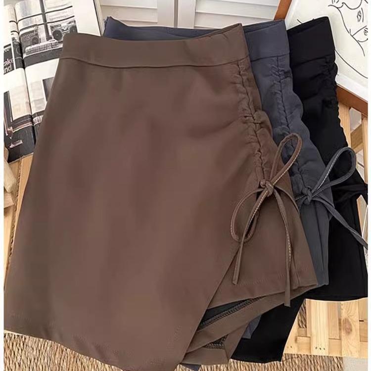 2025 Женская юбка А-силуэта с завышенной талией и плиссировкой, с завязками на шнурке