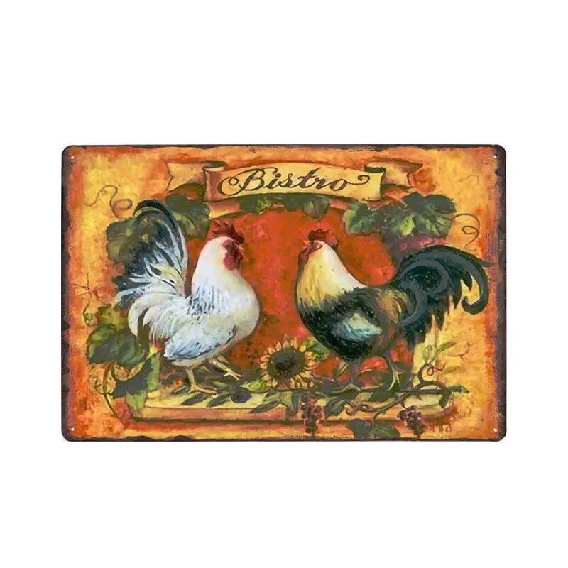 Chicken Plaque Sign Vintage Metal Tin Signs Wall Poster Decals Plate Painting Bar Farm Home Decor Wall Art 30*20 Cm