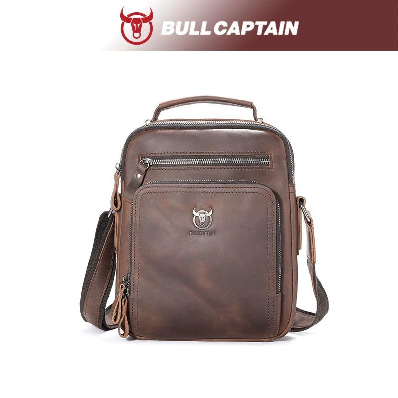BULLCAPTAIN Винтажная сумка-мессенджер из кожи Crazy Horse для мужчин, большая сумка-тоут через плечо с карманом, вмещает 10-дюймовый планшет, ноутбук, телефон