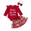 Baby Girls Valentine Outfit Letter Print Long Sleeve Romper and Heart Tulle Skirt Cute Headband 3 Piece Clothes