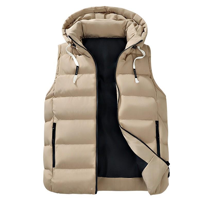 Mens Hooded Vest Winter Loose Thick Warm Sleeveless Jacket Casual Outerwear Young Adults