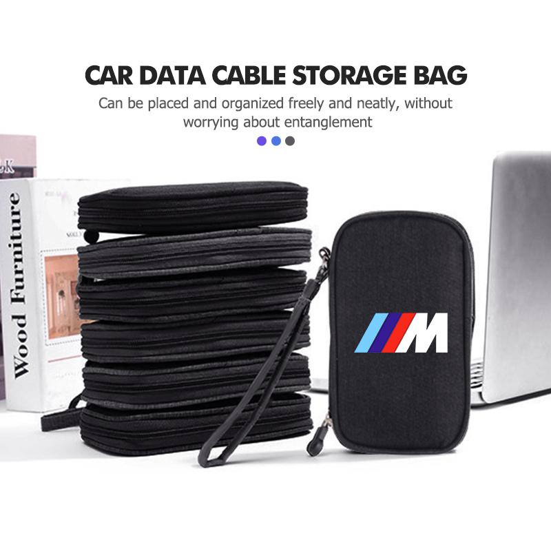 KHQB5 For BMW Car Logo Digital Storage Bag Data Cable Travel Storage Purse Emblem Accessories X1 X2 X3 X4 X5 X6 X7 G20 G30 6GT E46 E90