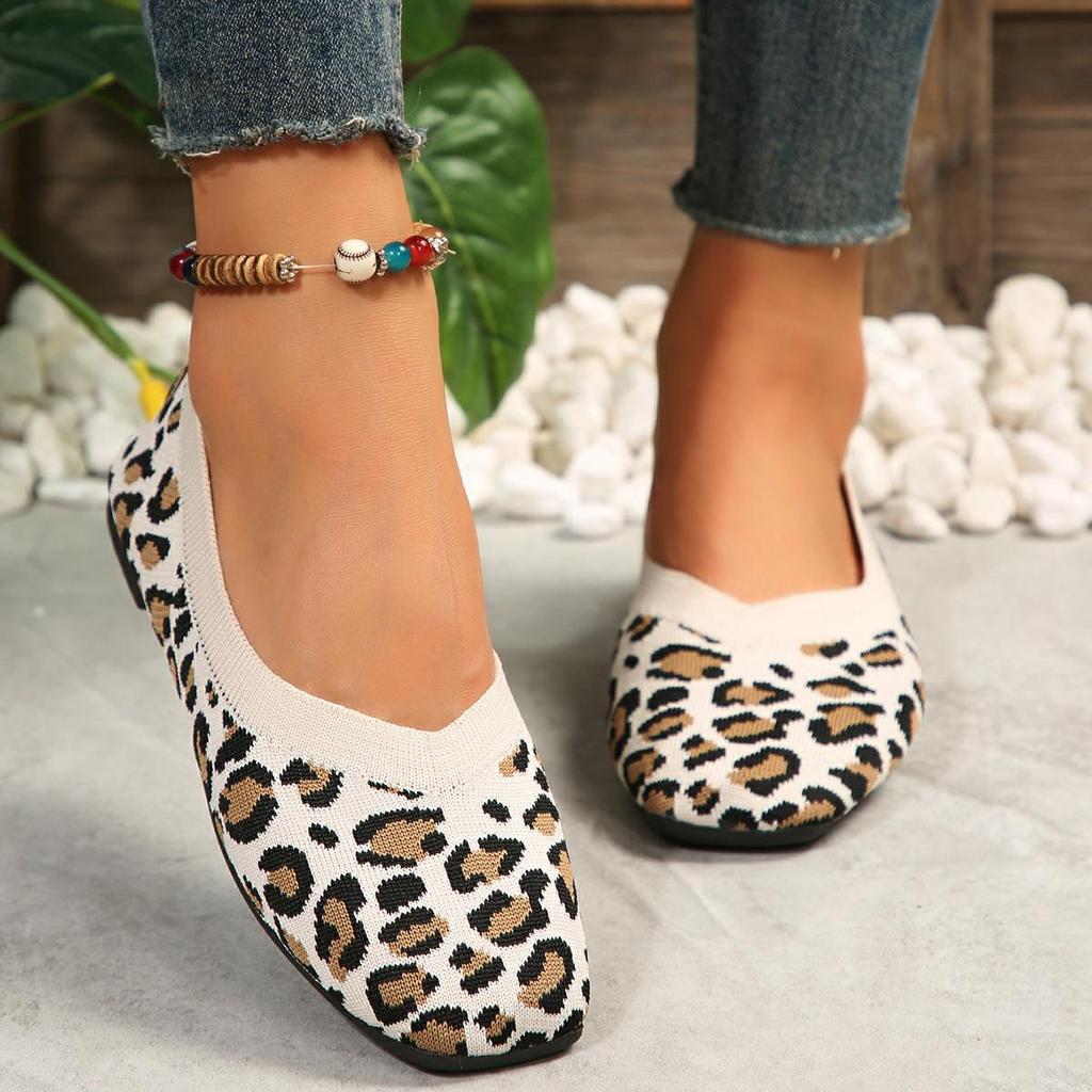 Fashion 2024 Leopard Print Flats Shoes Women Slip On Breathable Mesh Casual Sneaker Woman Comfort Non Slip Walking Shoes 43