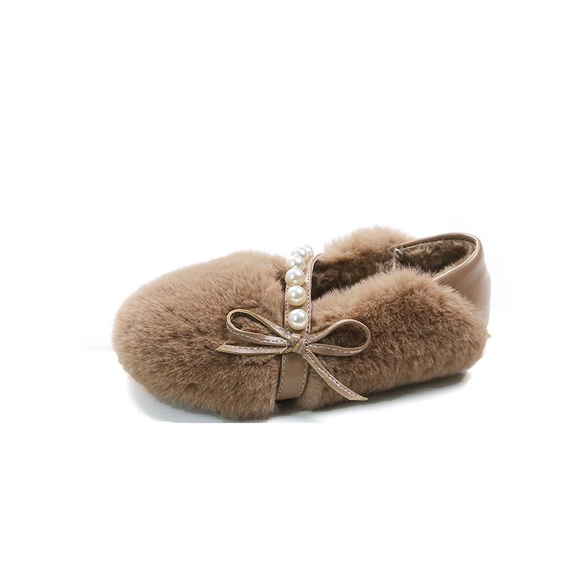 Новые детские зимние туфли, теплые, плюшевые, для девочек, повседневные, принцесса, хлопковые туфли, модные, детские, мягкие, мокасины с бантом, плоские туфли, простые