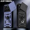 KEYSION Shockproof Case for HONOR X7d 5G Silicone+PC Slide Camera Lens Protection Ring Stand Phone Cover for Honor 400 Smart 5G