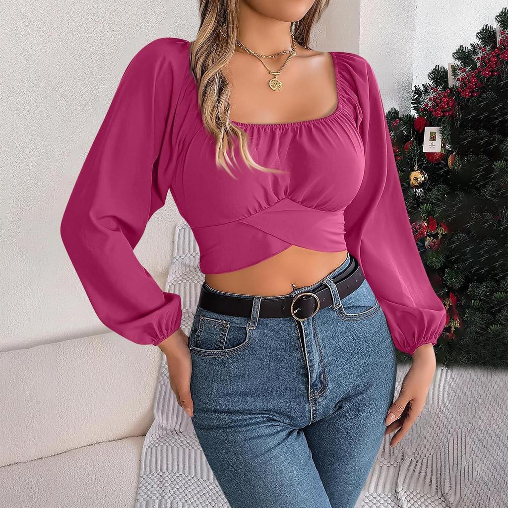Women's Fashion Lace-Up Waist Chiffon Top