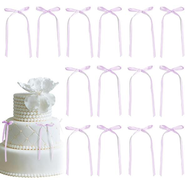 30 Pack Pink Ribbon Bow Cake Toppers Birthday Decorations Coquette Bow Cupcake Toppers for Cake Dessert Wedding Bridal Balloon Wall Party Supplies