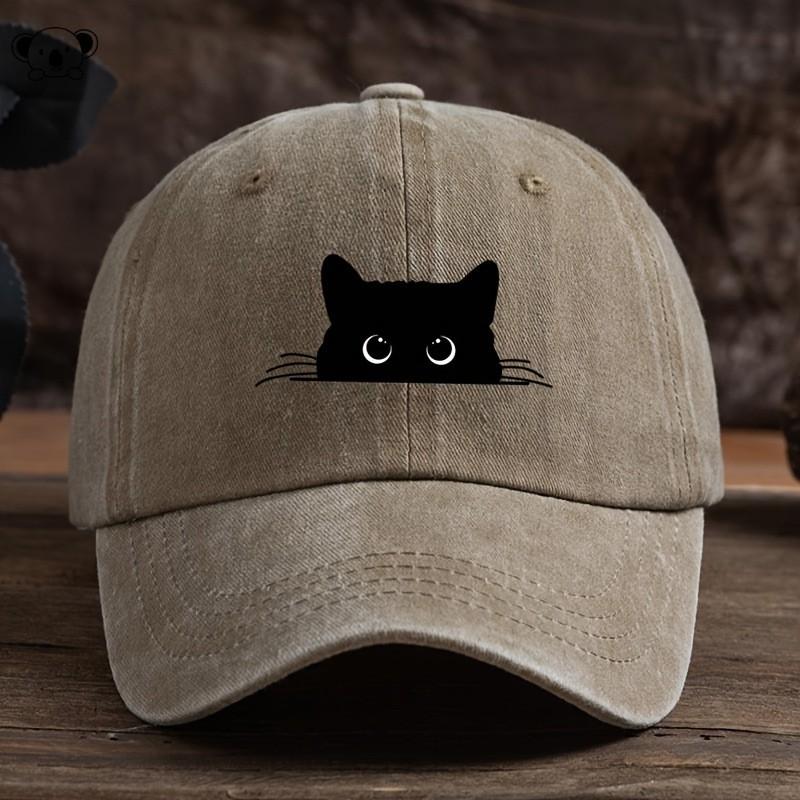 Soft Cotton-Like Linen Baseball Cap With Cat Print Design Unisex Wide Brim Hat