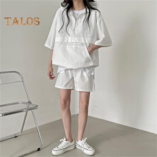 2 шт./компл., женские шорты с капюшоном, комплект с половиной молнии с капюшоном, рукав три четверти, свободный топ с большим карманом, эластичный пояс, короткие штаны, тонкий повседневный спортивный наряд