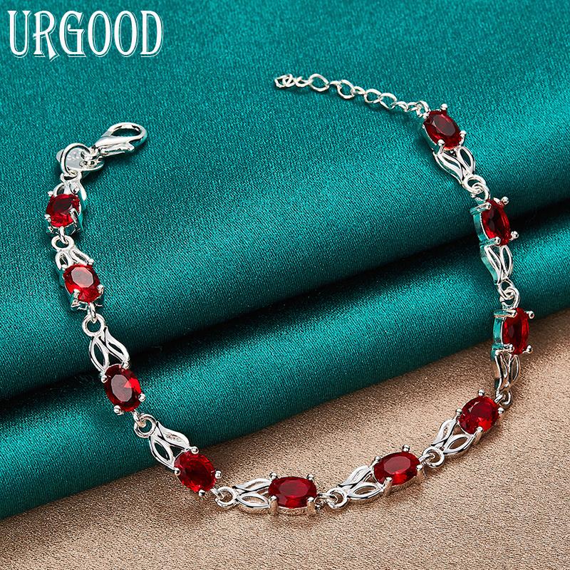 Браслет из стерлингового серебра 925 пробы с красным цирконом ААА, подарок на вечеринку, романтические украшения