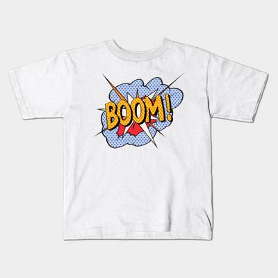 Boys Girls Soft Cotton Graphic Tees Boom! Cartoon Pop Art Style T-shirt Breathable Daily School Wear Kids T-Shirts