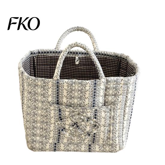 Grocery Storage Basket Fabric Basket, with Small Pocket, Floral Boho Laundry Large Multifunctional Bin Capacity Collapsible Foldable Clothes Bag,