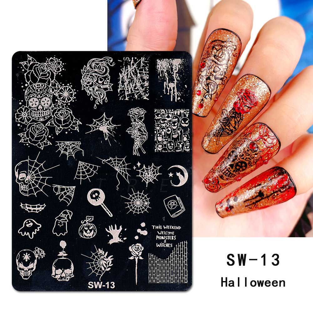 Штампы для дизайна ногтей во французском стиле, трафареты из нержавеющей стали с листьями и цветами, инструменты для штамповки изображений для ногтей