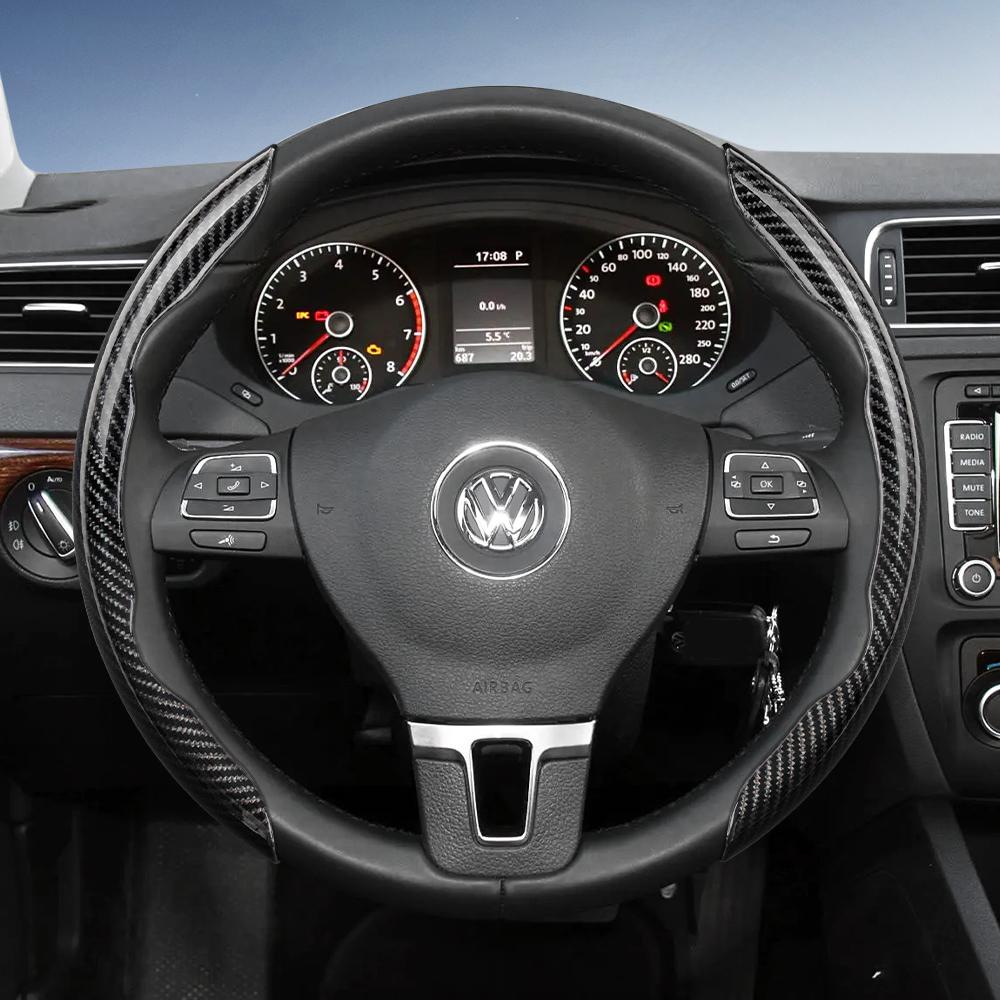 vcxja9 Suitable for Volkswagen Carbon Fiber Texture Steering Wheel Cover with Segmented Quick-Release Design, Durable, for Tiguan Golf T-Roc Polo 