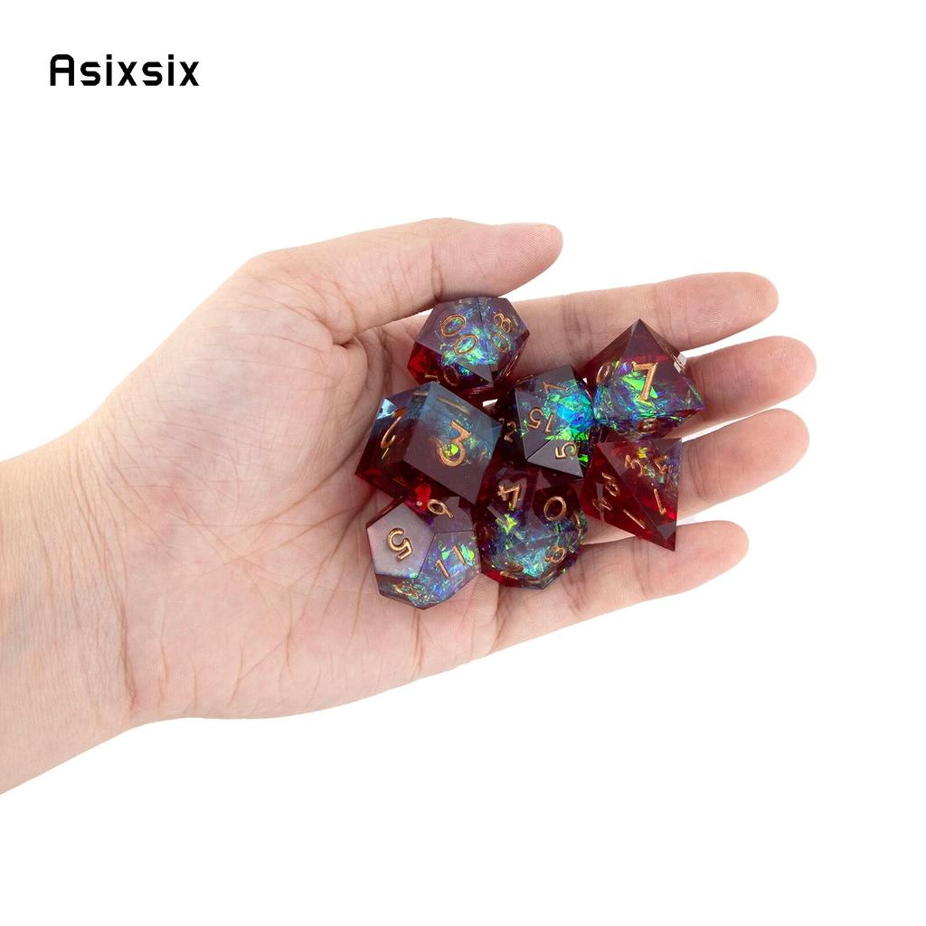 7 Pcs Red Resin Golden Number Sharp Edge Dice Polyhedral Dice Suitable for Role-Playing RPG Board Game