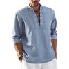 Мужская однотонная винтажная рубашка со шнуровкой, воротником-стойкой, свободного кроя, в стиле кэжуал
