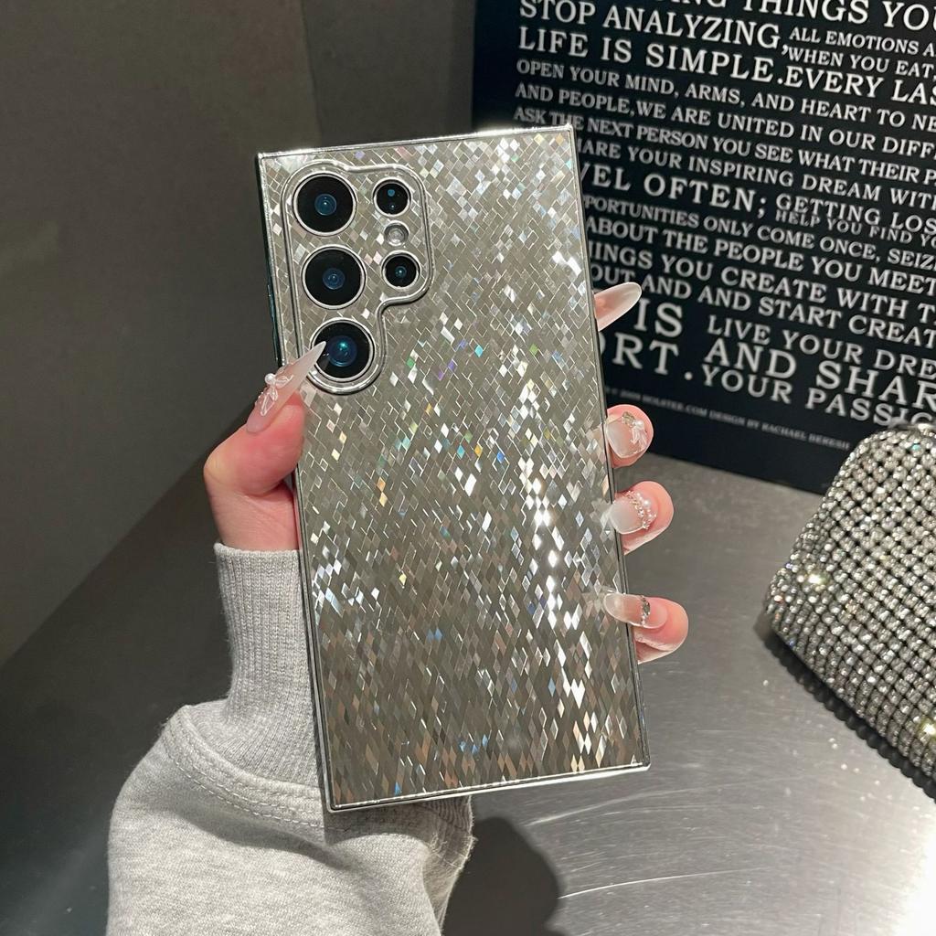 Samsung S24ultra Mobile Phone Case Full Inclusive Anti-fall S23ultra Advanced Electroplated Diamond Shaped Glitter Shell
