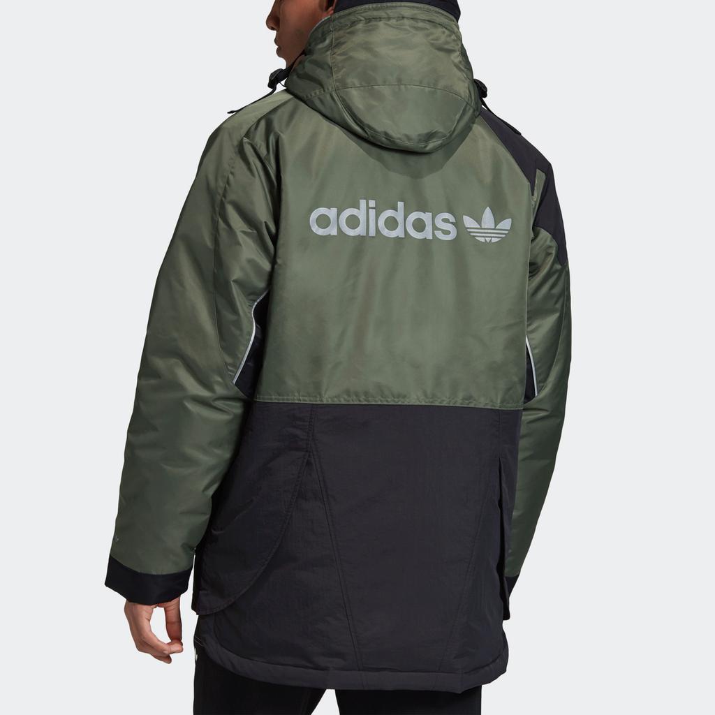 adidas Оригинальная теплая повседневная куртка-пуховик с цветными блоками на молнии для мужчин, верхняя одежда, черный, зеленый GJ6739