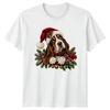 Cute Basset Hound T-Shirt Festive Christmas Holly Santa Hat Dog Lover Gift