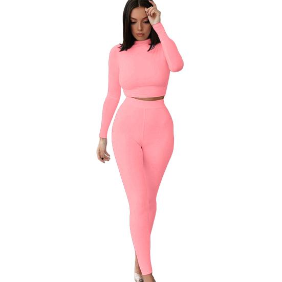 Повседневные комплекты из двух предметов для тренировок для женщин, кроп-топ с длинным рукавом, леггинсы с высокой талией, облегающие спортивные костюмы-джоггеры