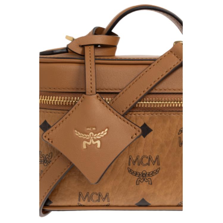 MCM Косметичка Visetos из коньячной кожи, сумка через плечо с золотой фурнитурой для повседневного использования и путешествий
