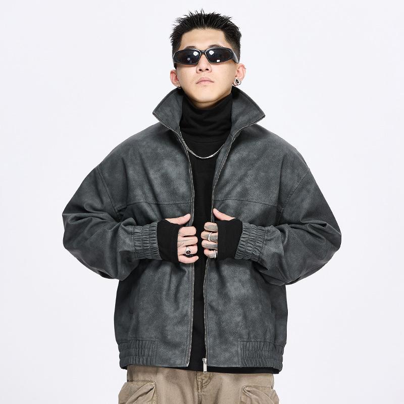 Осень и зима Новые модные брендовые мужские и женские куртки в американском стиле ретро с воротником-стойкой Кожаная куртка PU Locomotive Jacket