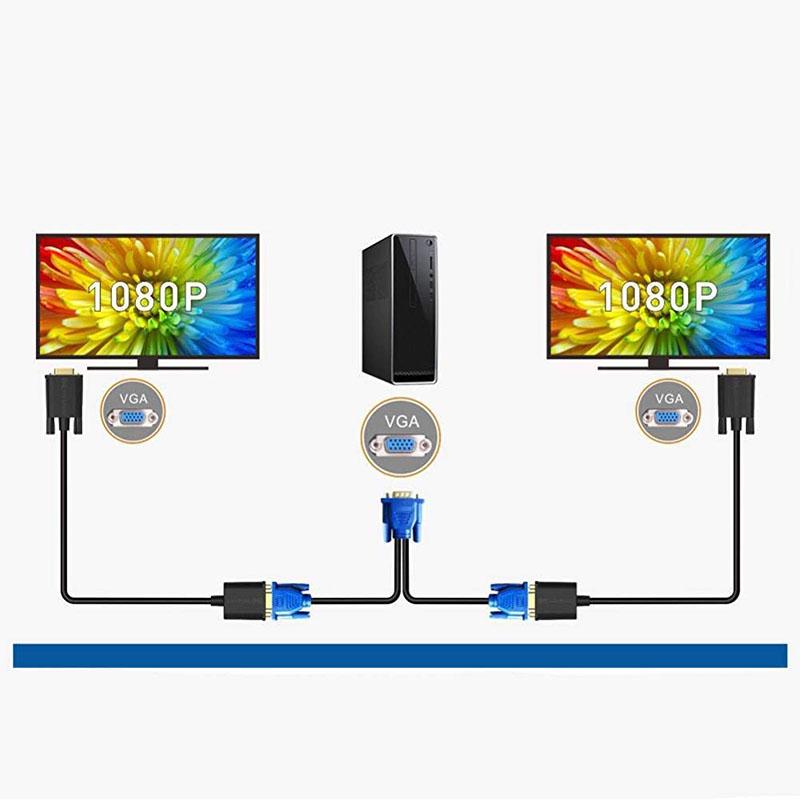VGA Monitor Y-Splitter Cable VGA 1 Male to Dual 2 VGA Female Adapter Converter Video Cable for Screen Duplication