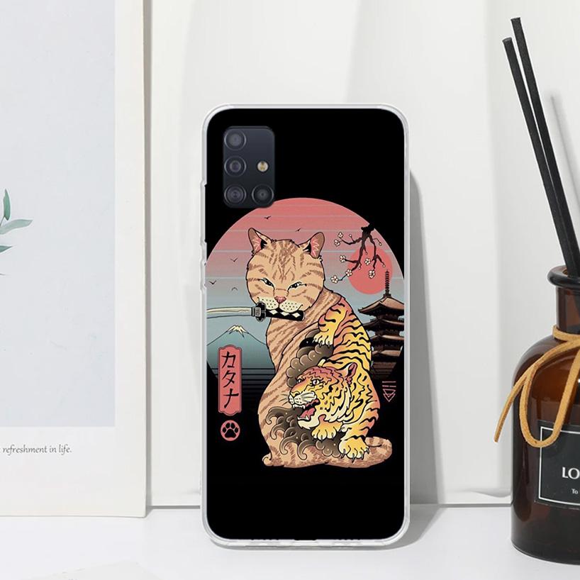 Ramen Sushi Samurai Tattoo Cat Phone Case For Samsung Galaxy A52 A42 A32 A22 A12 A02S A72 A51 A50S A41 A31 A21S A71 A40 A30S A20